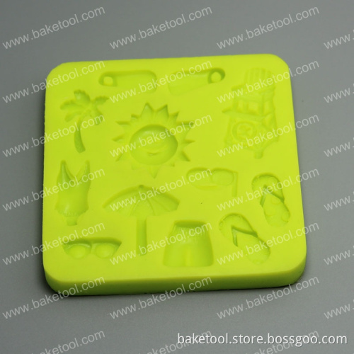 Food grade Summer beach theme silicone mold for fondant cake decorating